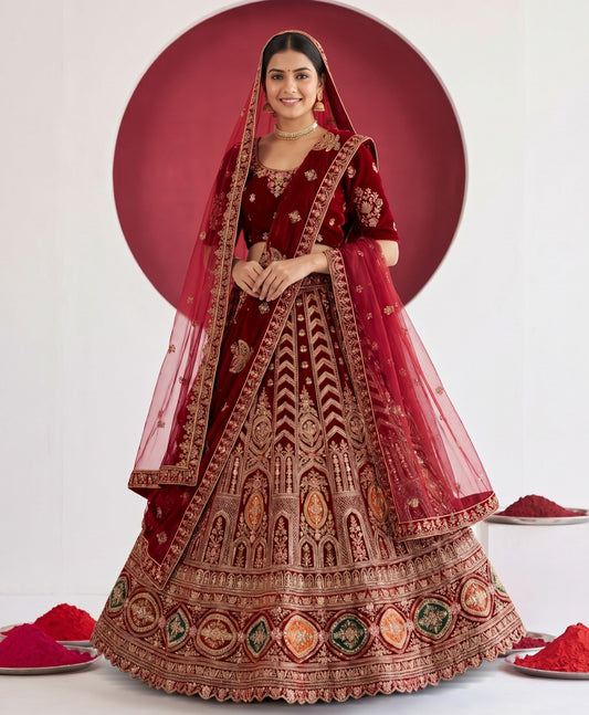 Latest Semi Stitched Velvet Lehenga Choli With Dupatta.
