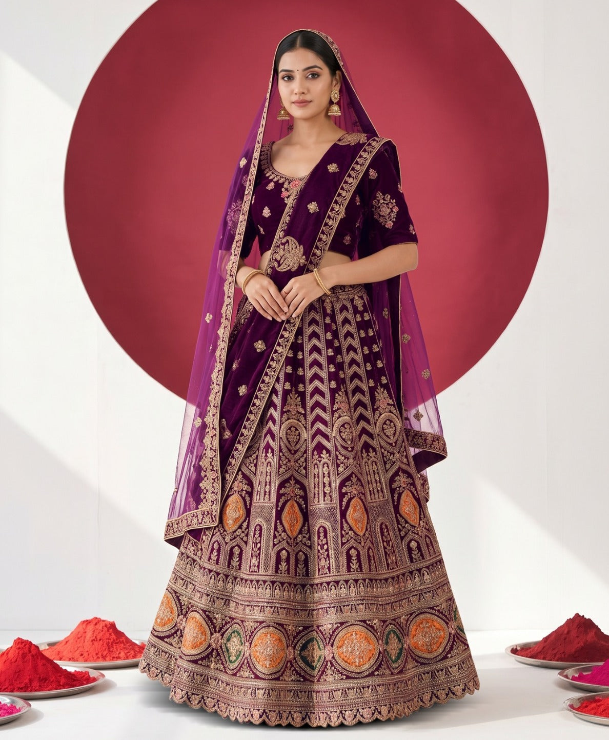 Latest Semi Stitched Velvet Lehenga Choli With Dupatta.