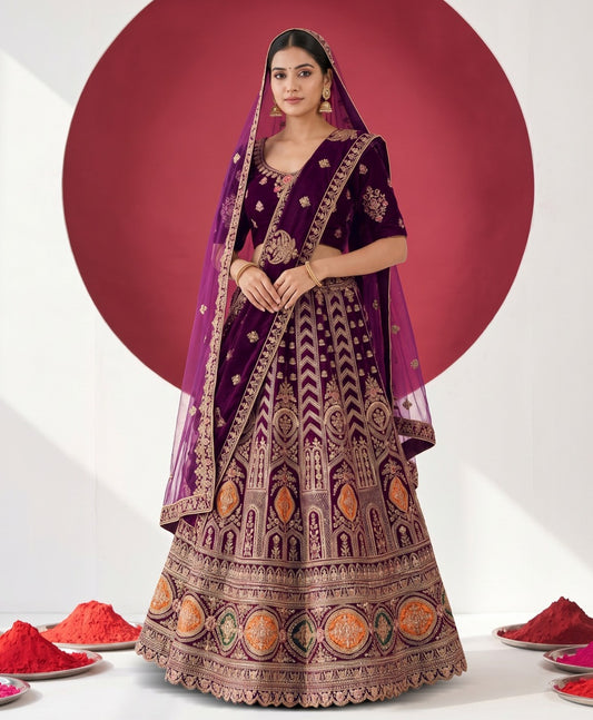 Latest Semi Stitched Velvet Lehenga Choli With Dupatta.
