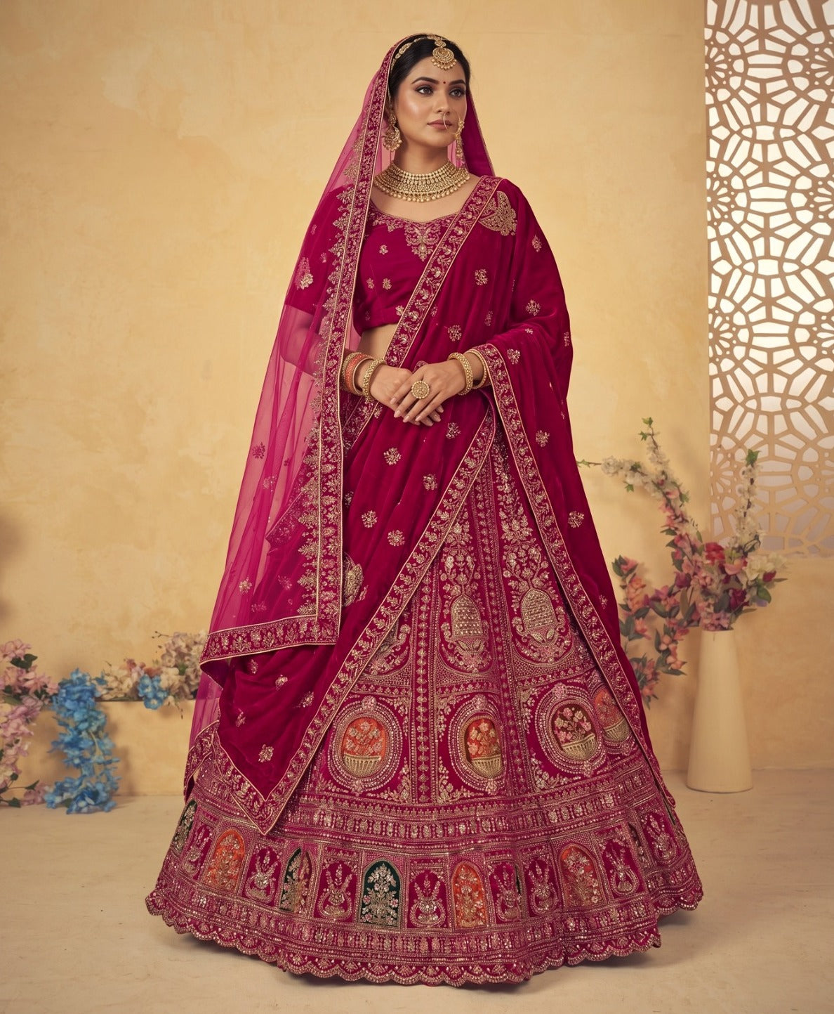 Latest Semi Stitched Velvet Lehenga Choli With Dupatta.