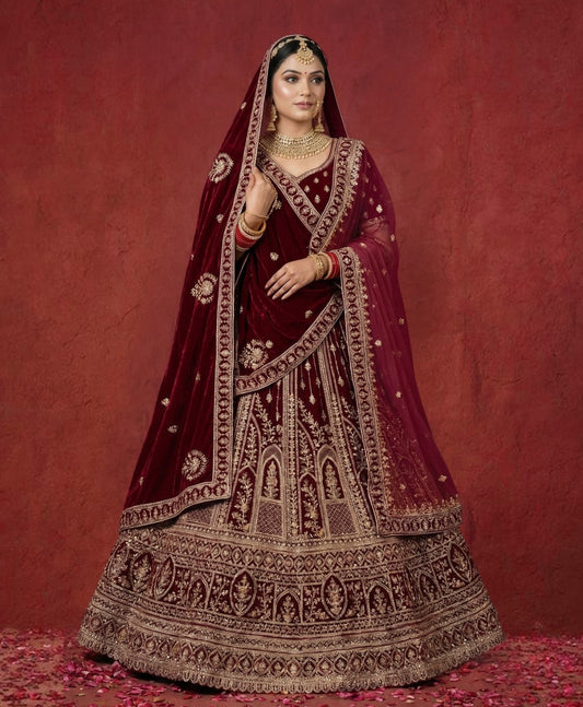 Latest Semi Stitched Velvet Lehenga Choli With Dupatta.