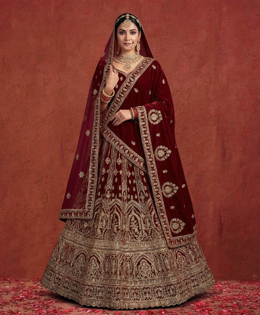 Latest Semi Stitched Velvet Lehenga Choli With Dupatta.