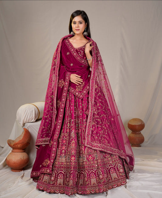 Latest Semi Stitched Velvet Lehenga Choli With Dupatta.