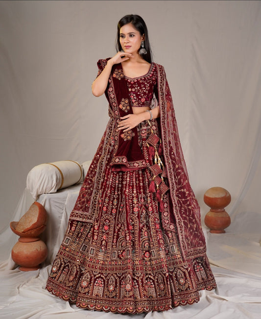 Latest Semi Stitched Velvet Lehenga Choli With Dupatta.