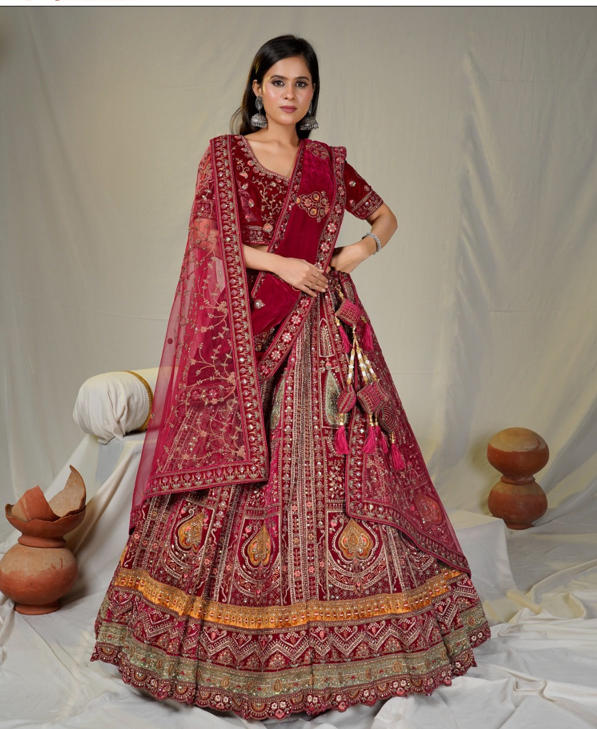Latest Semi Stitched Velvet Lehenga Choli With Dupatta.
