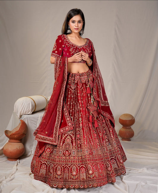Latest Semi Stitched Velvet Lehenga Choli With Dupatta.
