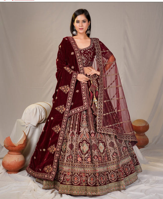 Latest Semi Stitched Velvet Lehenga Choli With Dupatta.