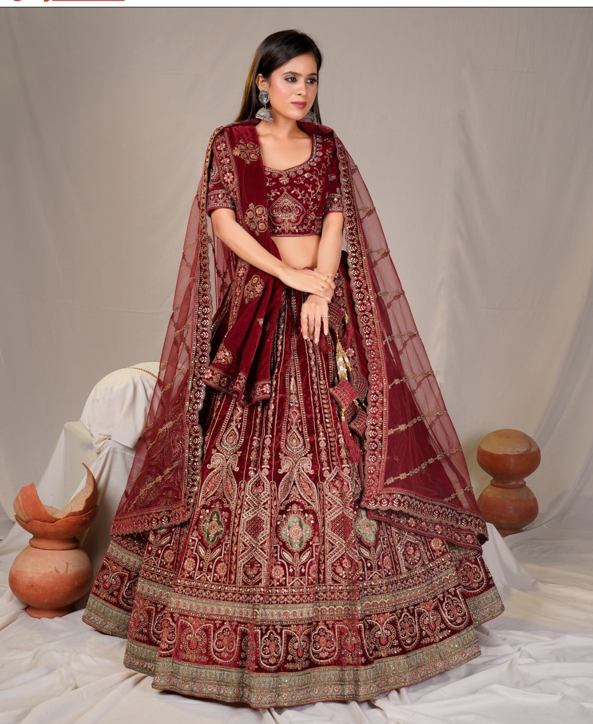 Latest Semi Stitched Velvet Lehenga Choli With Dupatta.