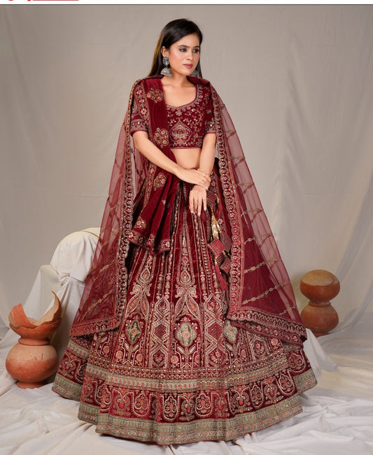 Latest Semi Stitched Velvet Lehenga Choli With Dupatta.