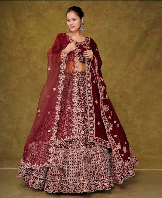 Latest Semi Stitched Velvet Lehenga Choli With Dupatta.