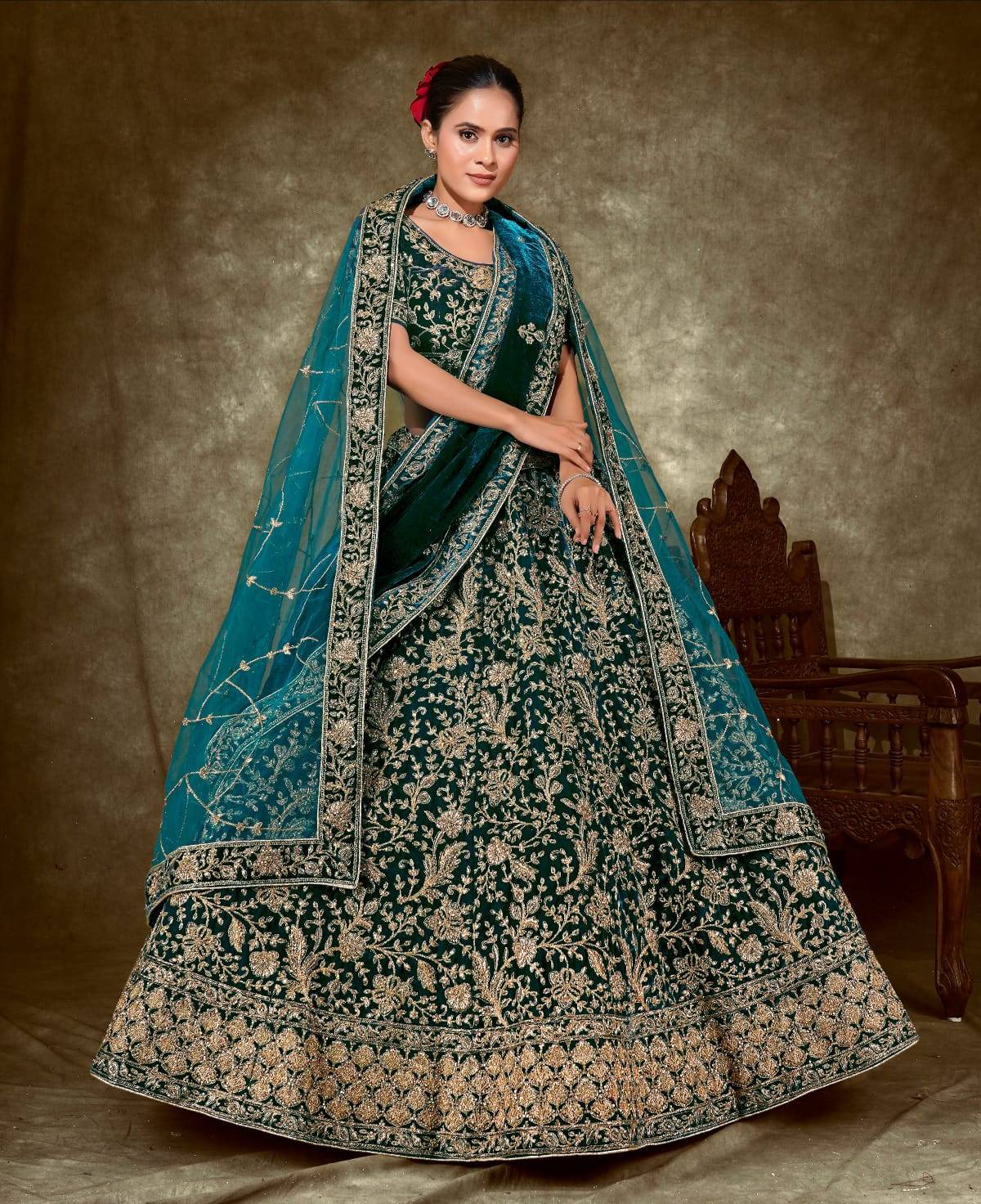 Latest Semi Stitched Velvet Lehenga Choli With Dupatta.