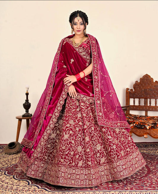 Latest Semi Stitched Velvet Lehenga Choli With Dupatta.