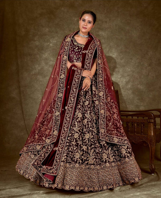 Latest Semi Stitched Velvet Lehenga Choli With Dupatta.