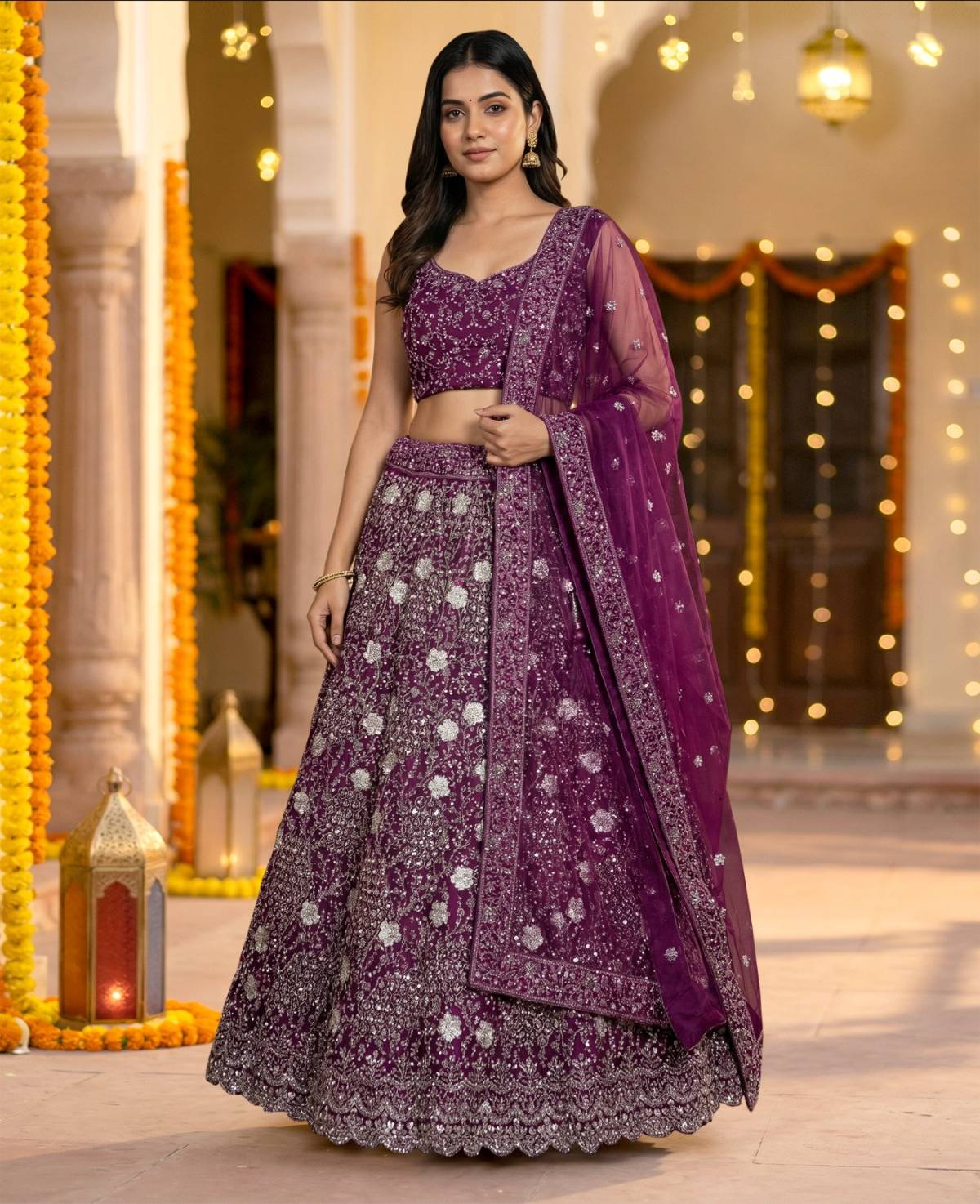 Latest Semi Stitched Netted Lehenga Choli With Dupatta.