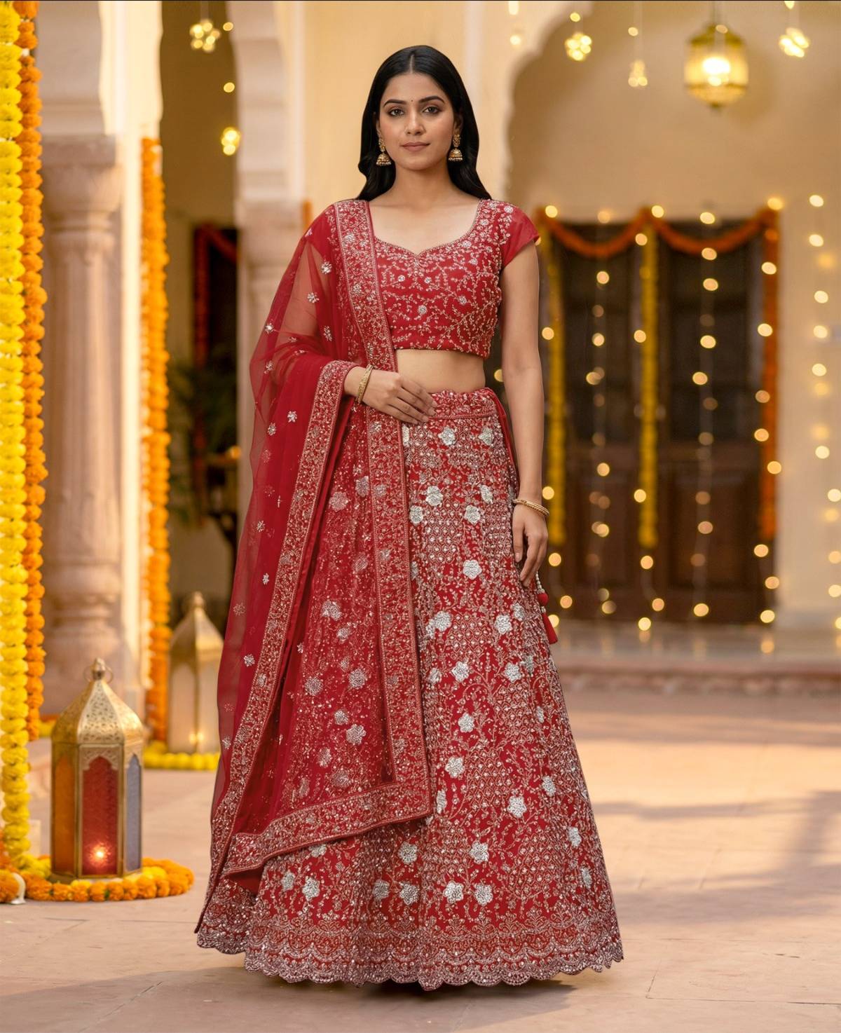 Latest Semi Stitched Netted Lehenga Choli With Dupatta.