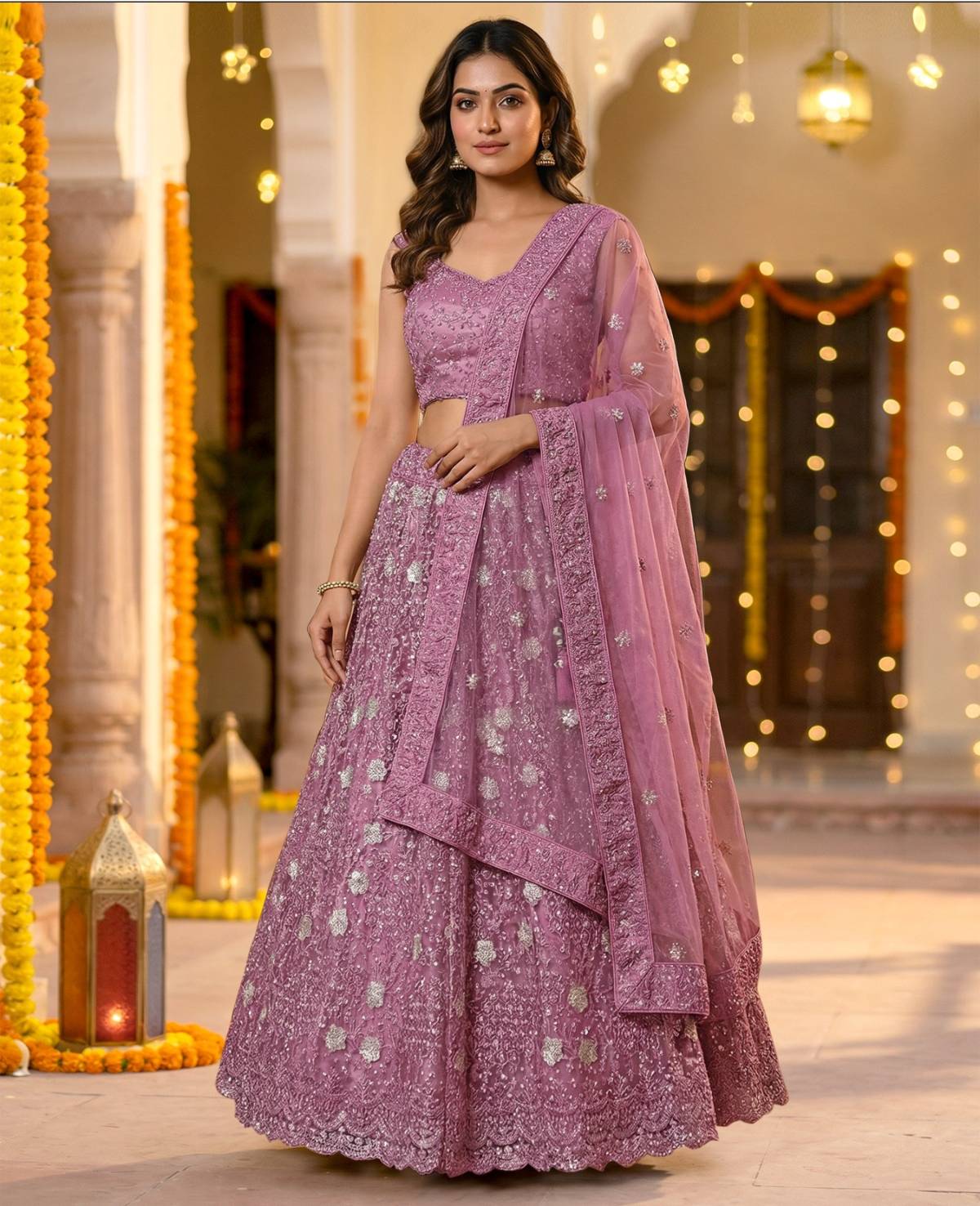 Latest Semi Stitched Netted Lehenga Choli With Dupatta.