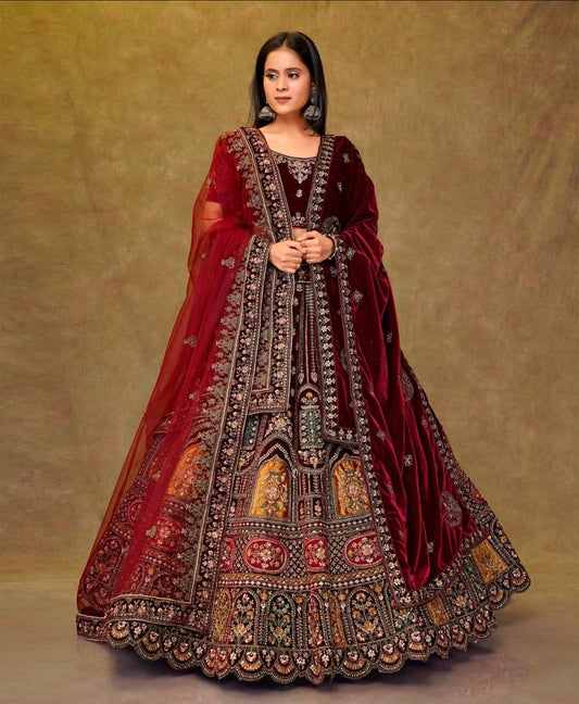 Latest Semi Stitched Velvet Lehenga Choli With Dupatta.