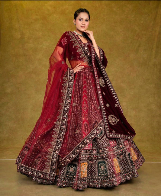 Latest Semi Stitched Velvet Lehenga Choli With Dupatta.