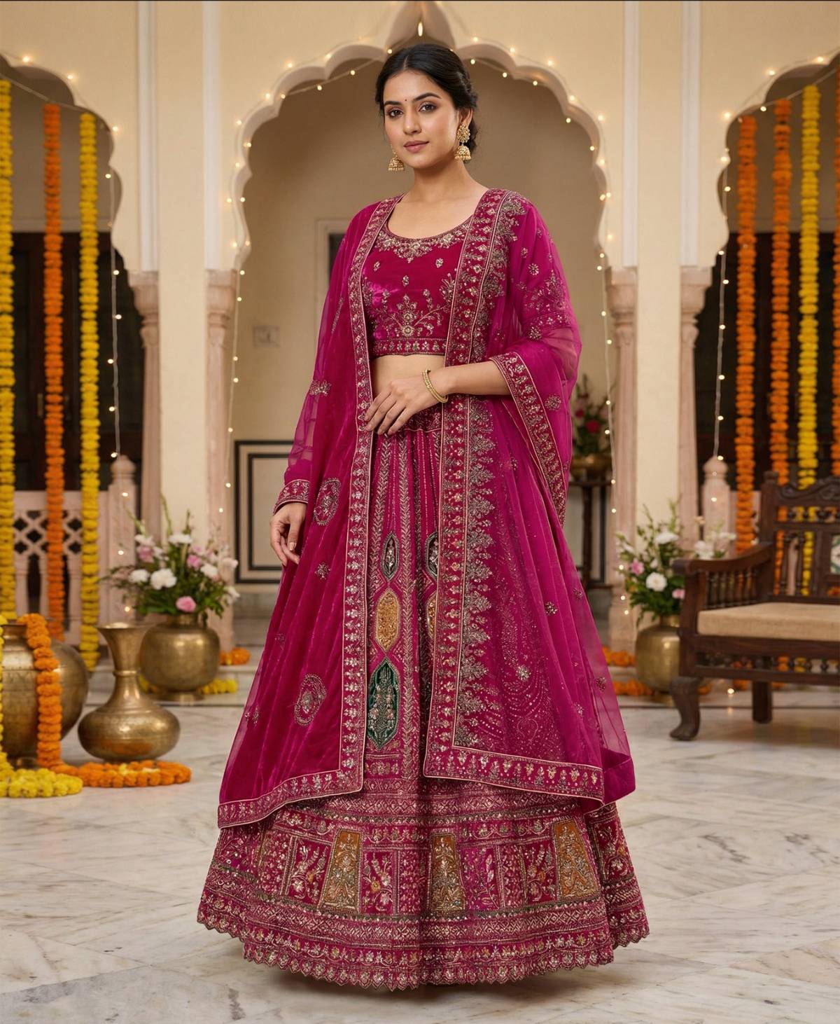 Latest Semi Stitched Velvet Lehenga Choli With Dupatta.