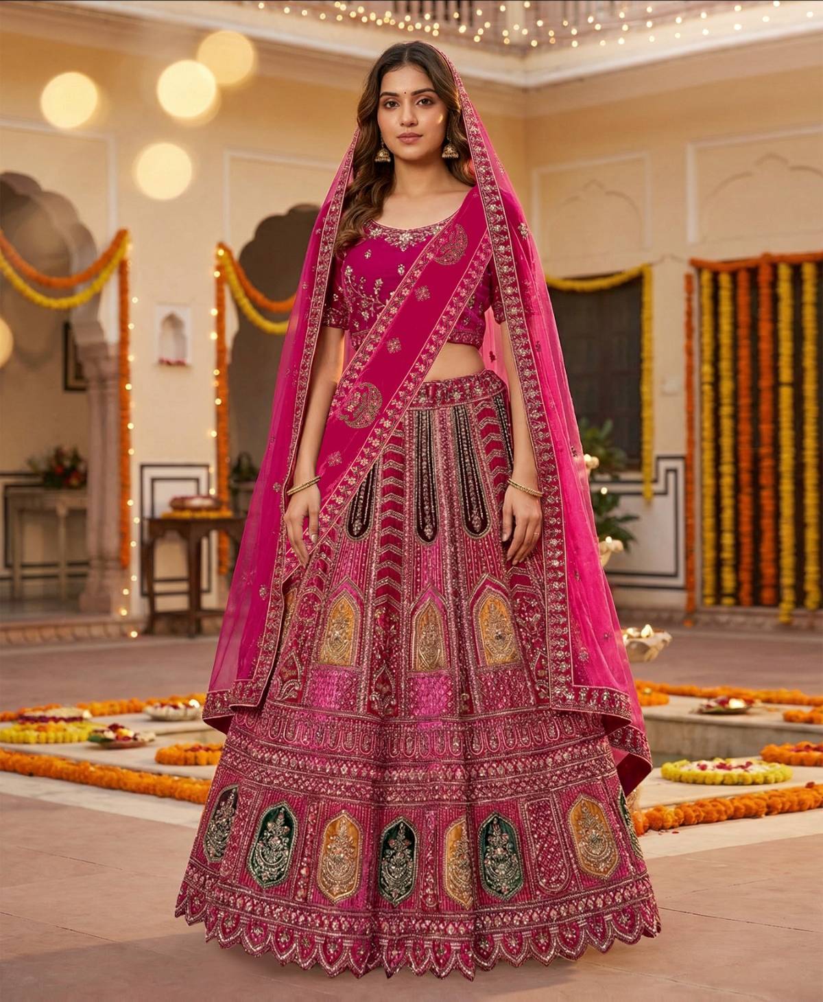 Latest Semi Stitched Velvet Lehenga Choli With Dupatta.