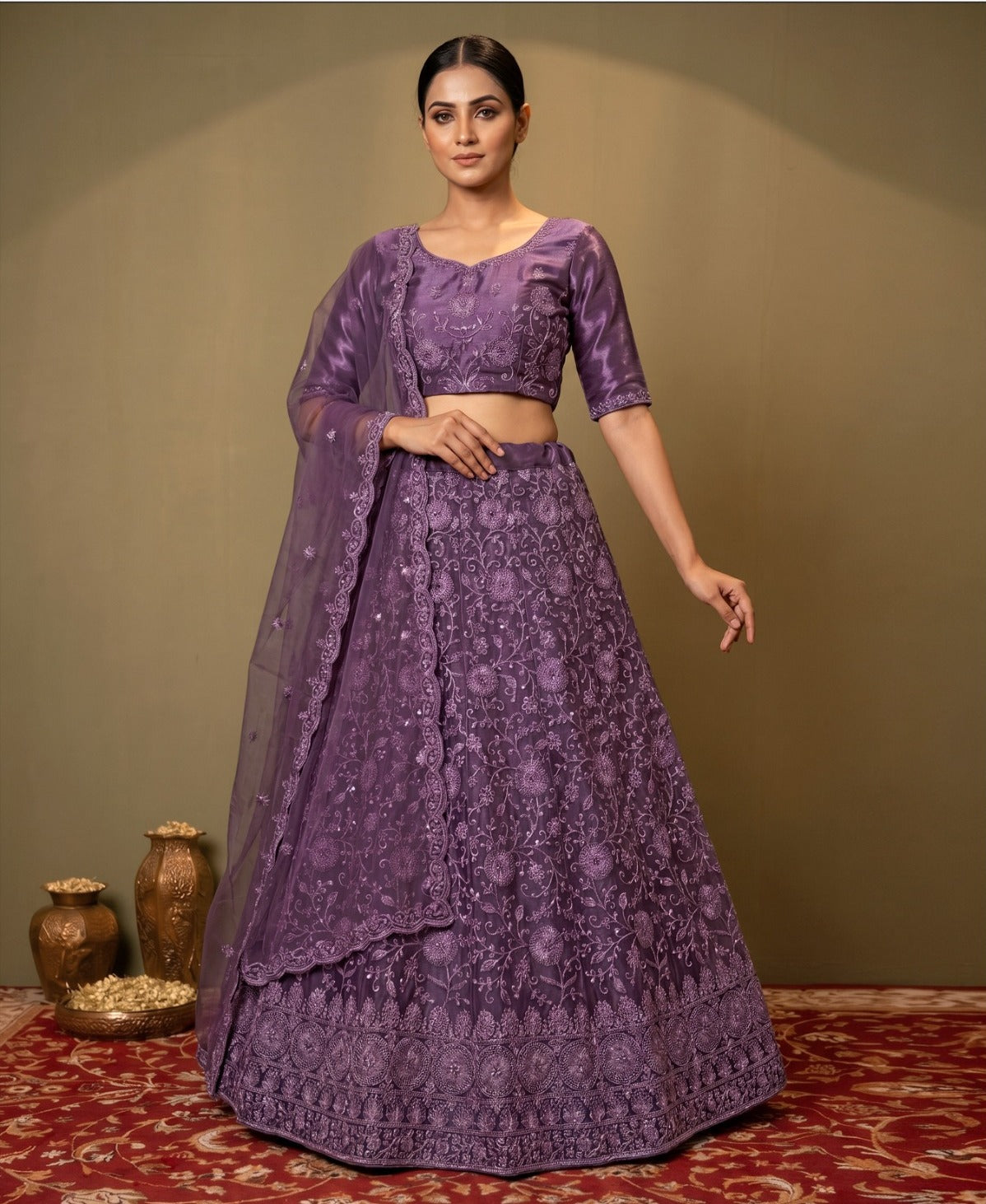 Latest Netted Semi Stitched Lehenga Choli With Dupatta