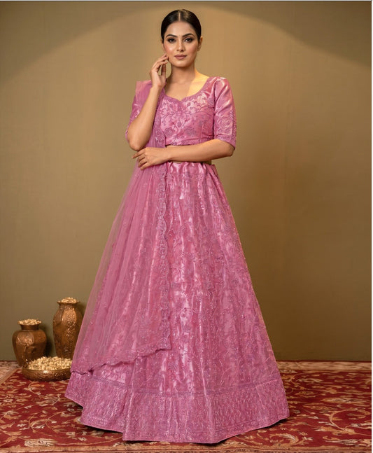 Latest Netted Semi Stitched Lehenga Choli With Dupatta