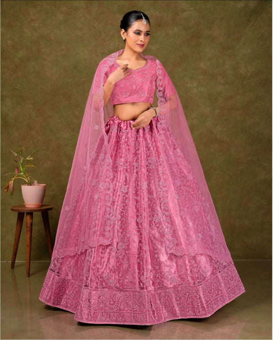 Latest Netted Semi Stitched Lehenga Choli With Dupatta