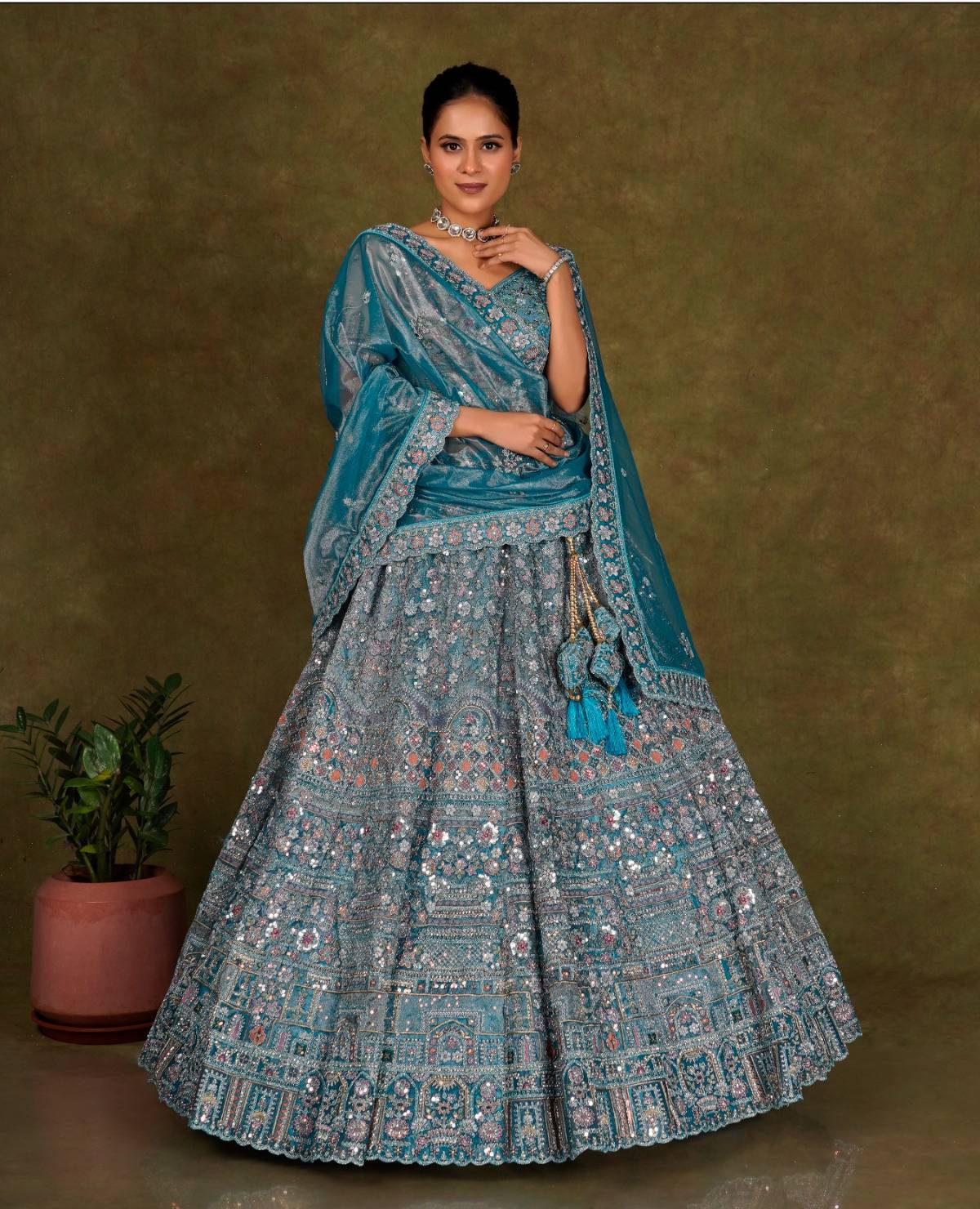 Latest Semi Stitched Netted Lehenga Choli With Dupatta.