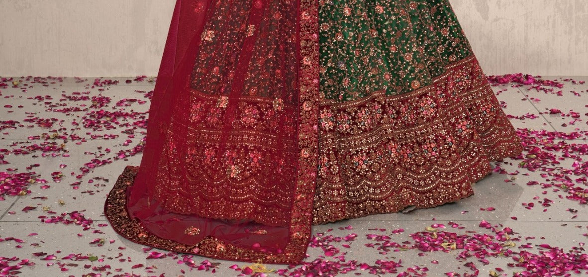 New Semi Stitiched Velvet Bridal Lehenga Choli