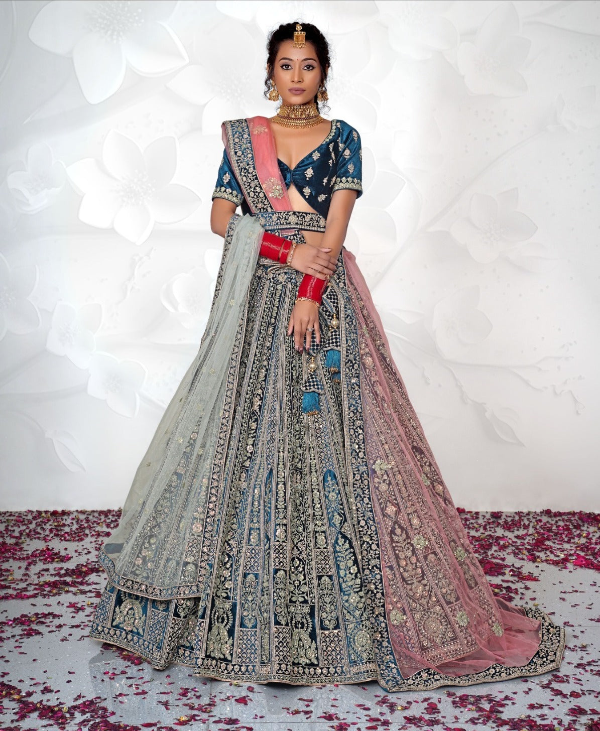 New Semi Stitiched Velvet Bridal Lehenga Choli