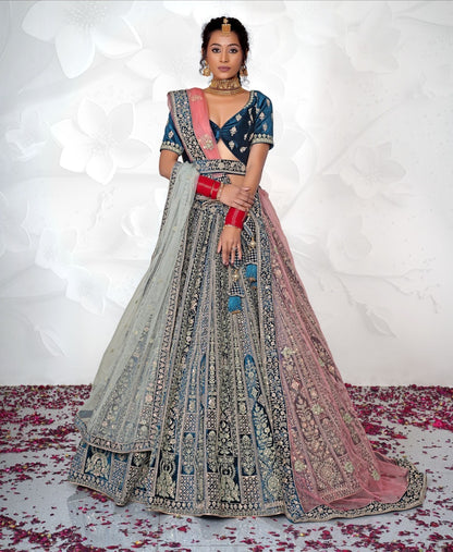 New Semi Stitiched Velvet Bridal Lehenga Choli