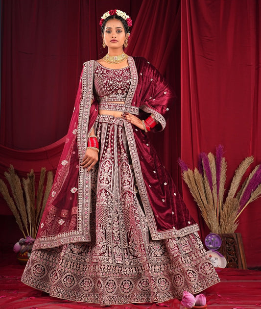 New Semi Stitiched Velvet Bridal Lehenga Choli