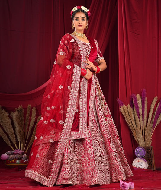 New Semi Stitiched Velvet Bridal Lehenga Choli