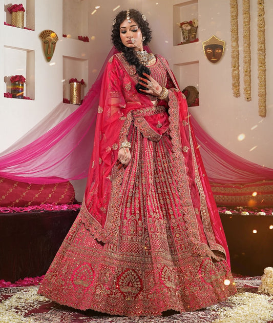New Semi Stitiched Velvet Bridal Lehenga Choli