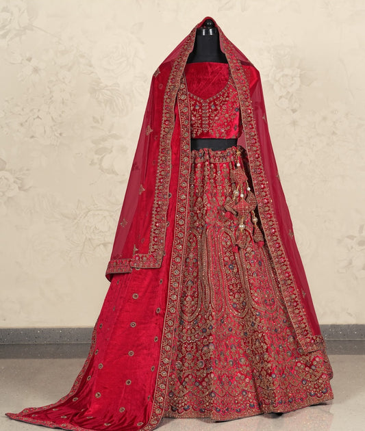 New Semi Stitiched Velvet Bridal Lehenga Choli