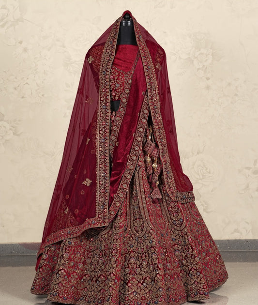 New Semi Stitiched Velvet Bridal Lehenga Choli