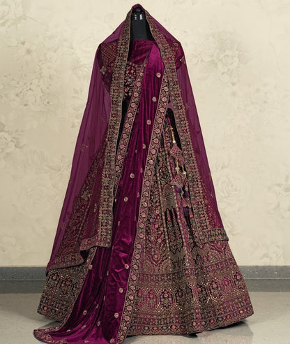 New Semi Stitiched Velvet Bridal Lehenga Choli