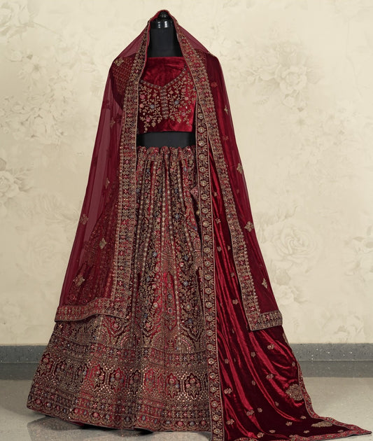 New Semi Stitiched Velvet Bridal Lehenga Choli