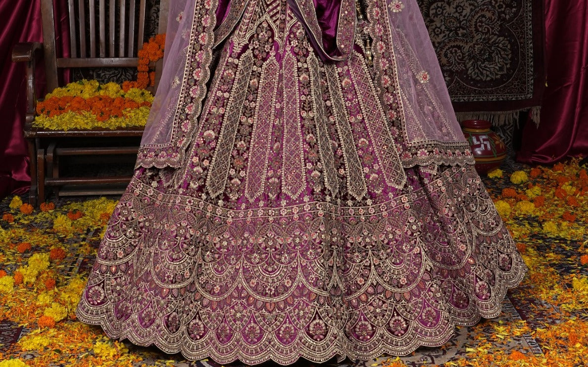 New Semi Stitiched Velvet Bridal Lehenga Choli