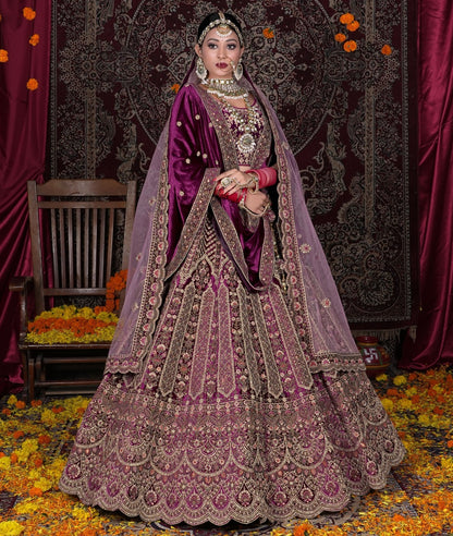 New Semi Stitiched Velvet Bridal Lehenga Choli
