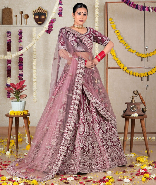 New Semi Stitiched Velvet Bridal Lehenga Choli