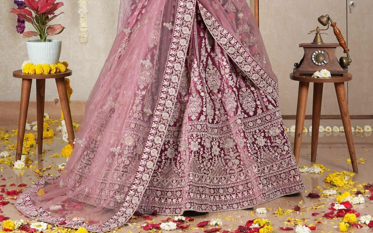 New Semi Stitiched Velvet Bridal Lehenga Choli