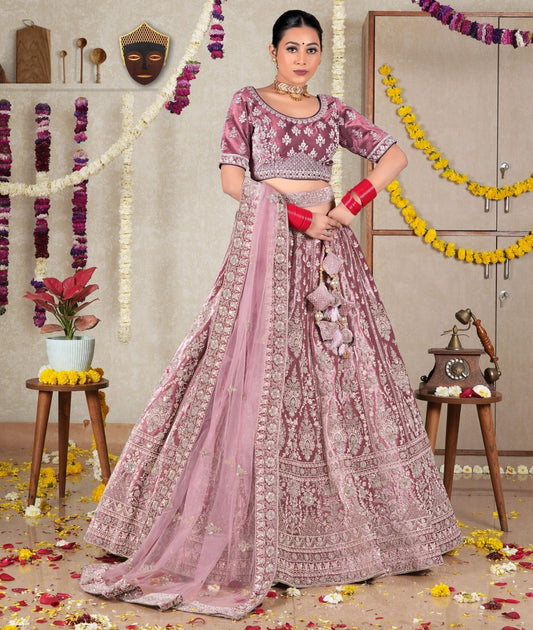 New Semi Stitiched Velvet Bridal Lehenga Choli