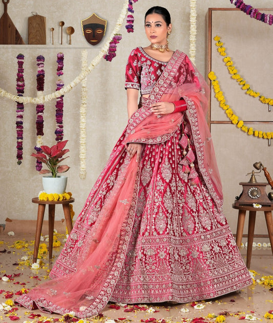 New Semi Stitiched Velvet Bridal Lehenga Choli