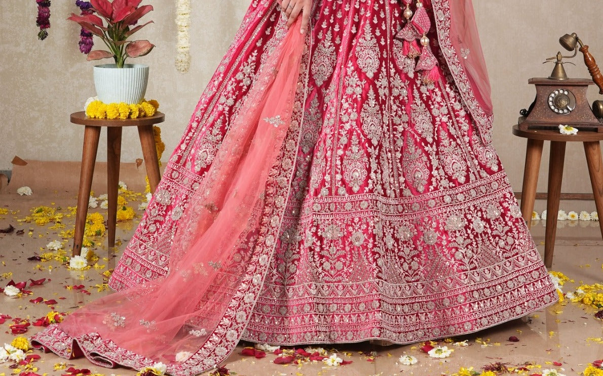 New Semi Stitiched Velvet Bridal Lehenga Choli