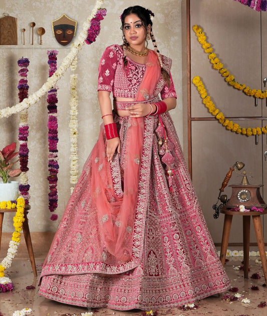 New Semi Stitiched Velvet Bridal Lehenga Choli
