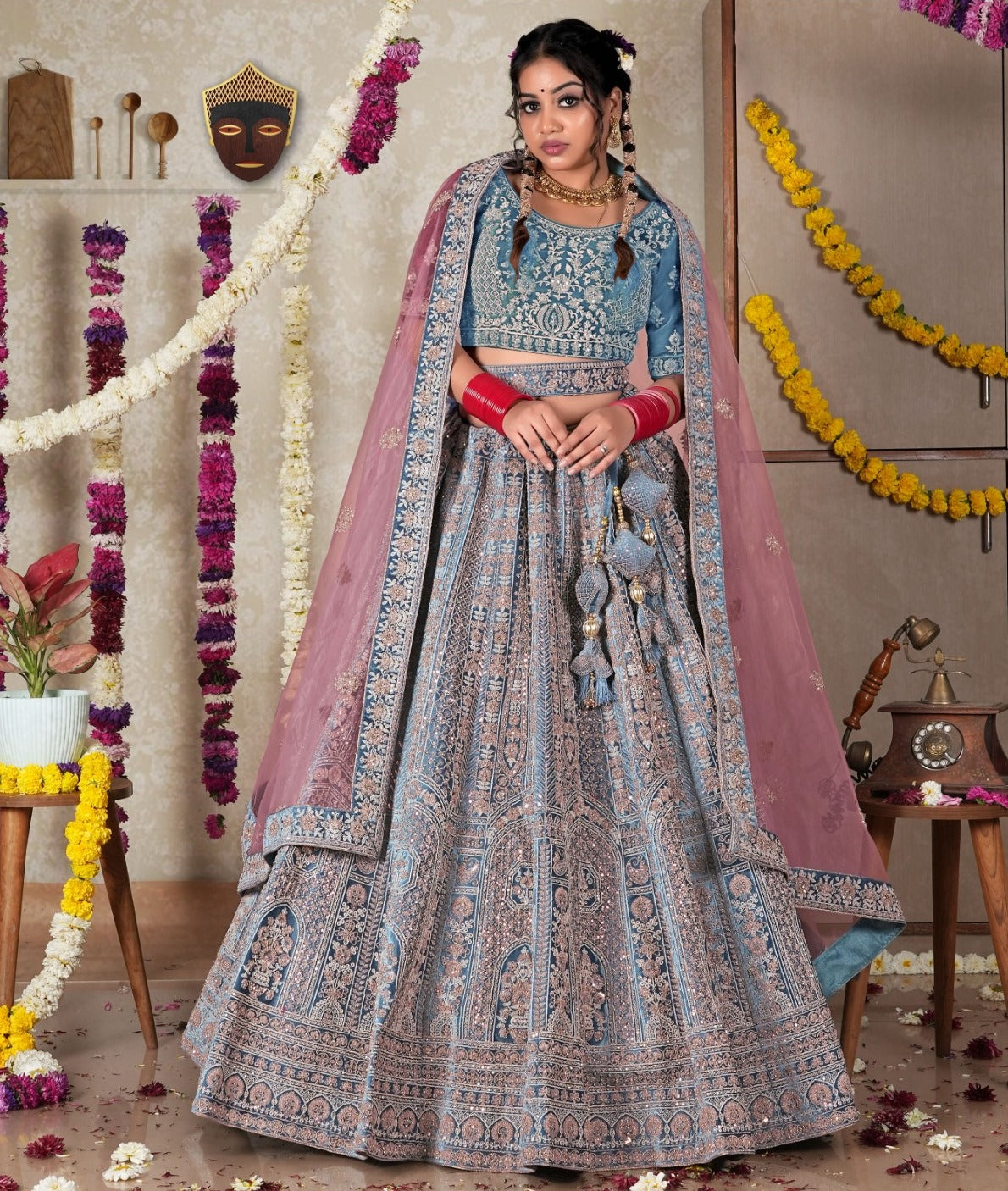 New Semi Stitiched Velvet Bridal Lehenga Choli