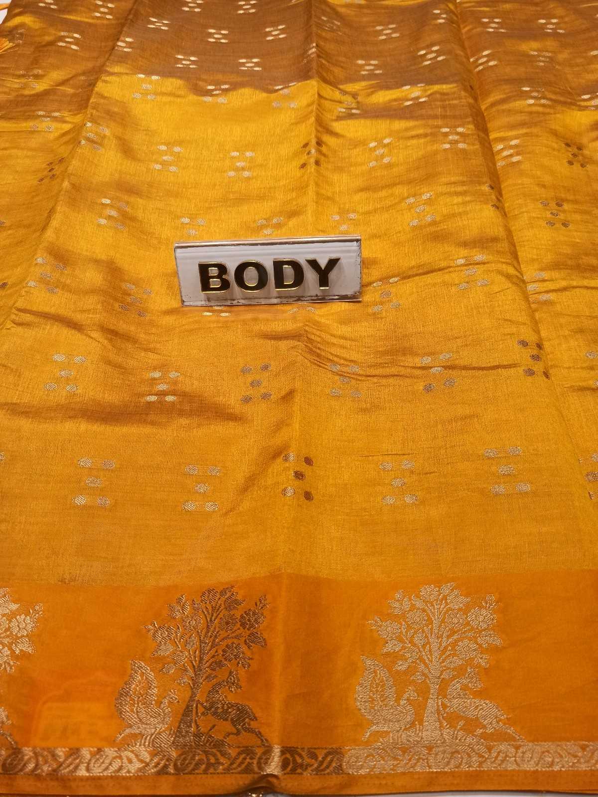 Yellow fabric with a label labeled 'BODY' on a yellow background