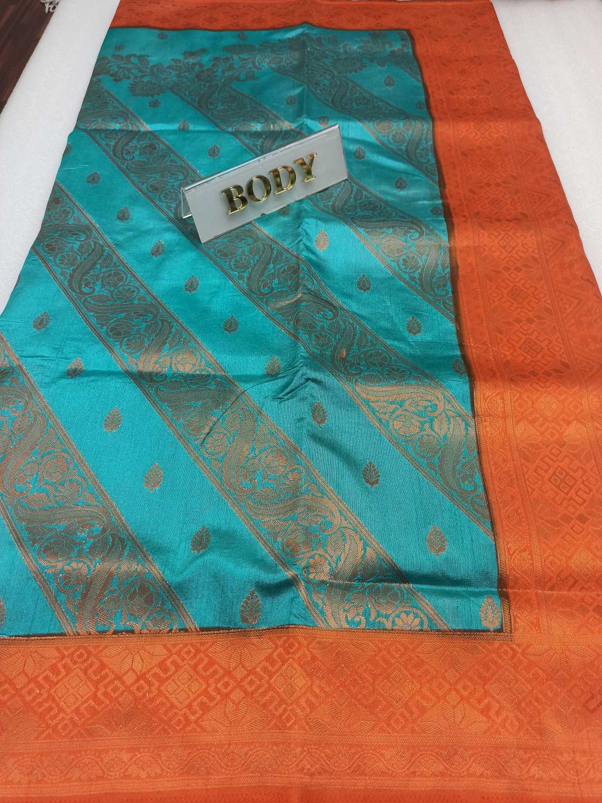 Blue RAW silk Handwoven Wedding Festival Heavy Border Saree